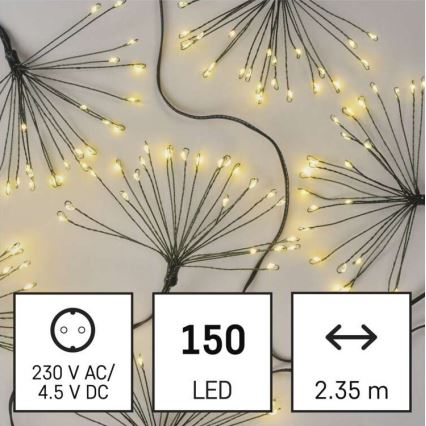 LED girlianda, 150 LED, 5,35 m, šilta balta