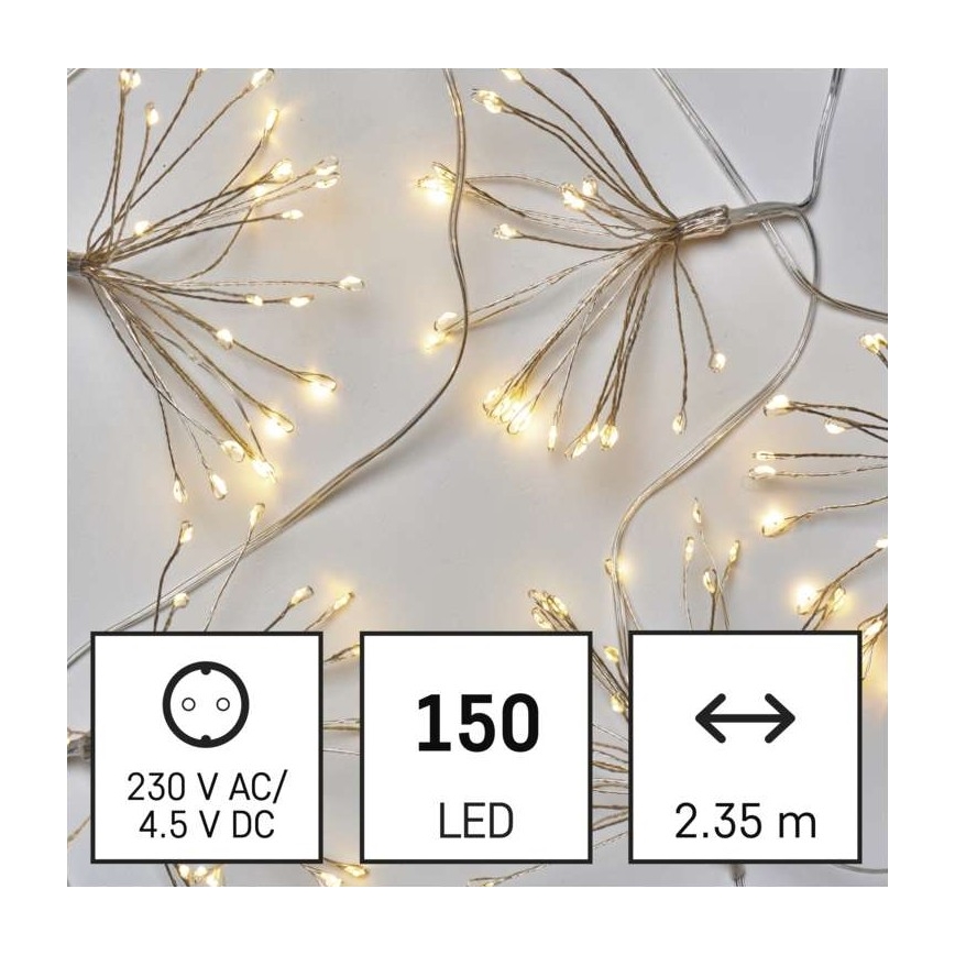 LED  girlianda 150xLED/5,35m šiltai balta