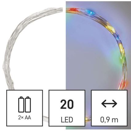 LED  girlianda 20xLED/2xAA 2,4m daugiaspalvė