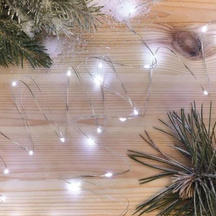LED  girlianda 20xLED/2xAA 2,4m šaltai balta