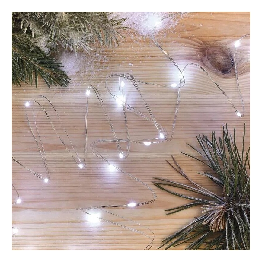 LED  girlianda 20xLED/2xAA 2,4m šaltai balta