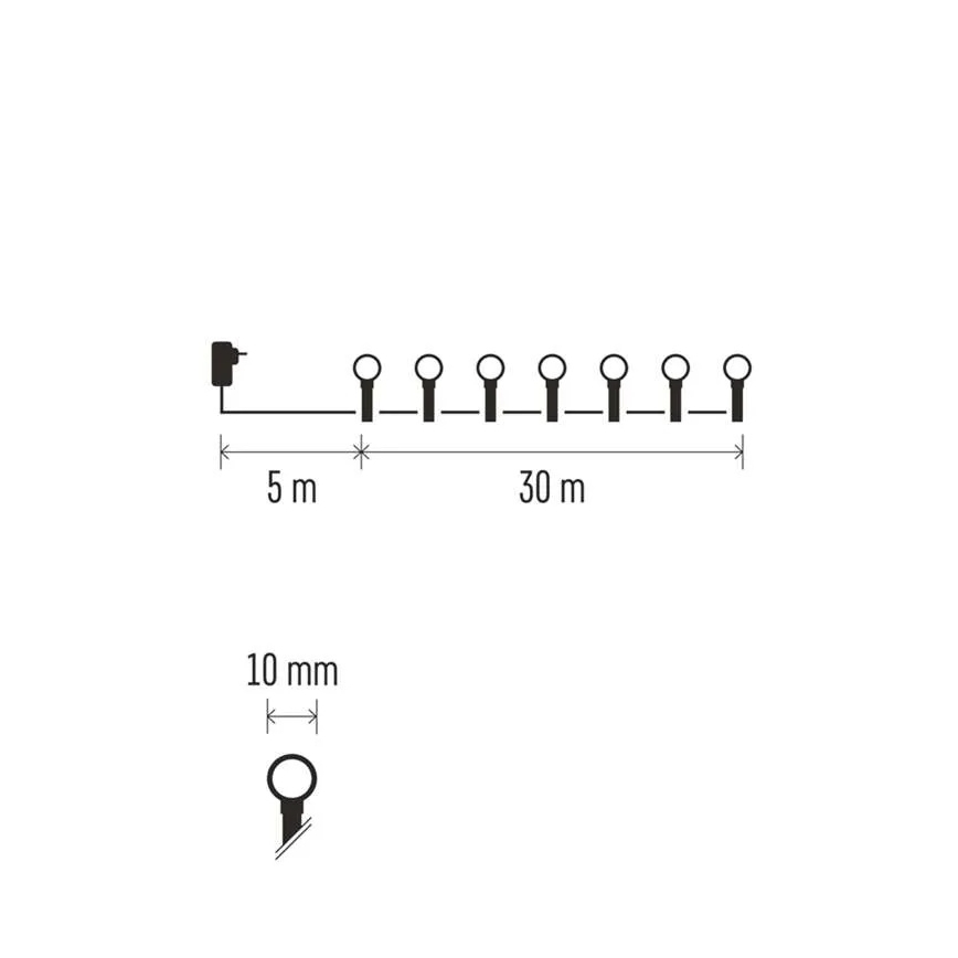 LED girlianda 300 LED / 8 funkcijų, 35 m, IP44, šilta balta