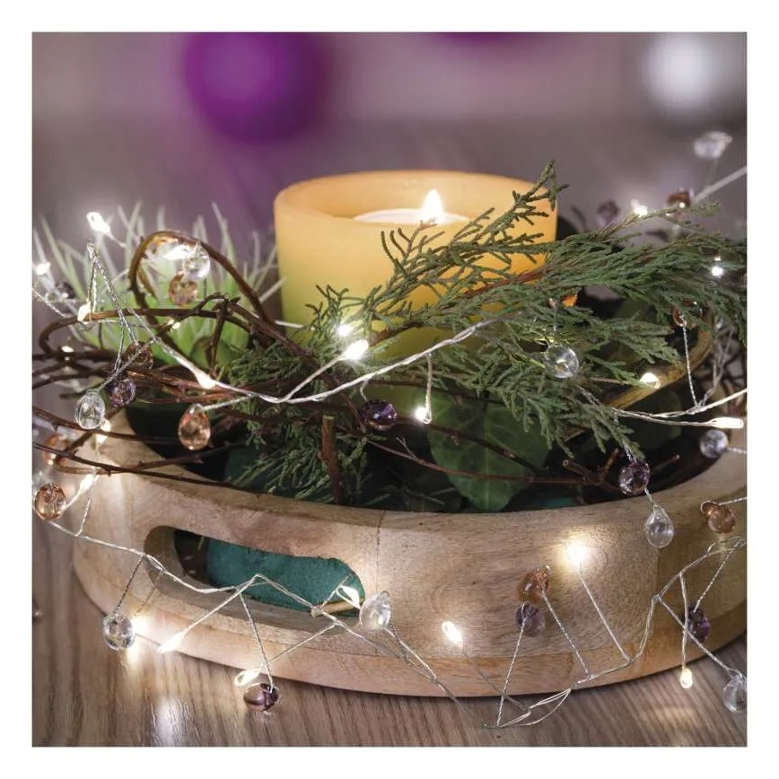 LED girlianda 40 × LED / 3 × AA, 1,5 m, šilta balta