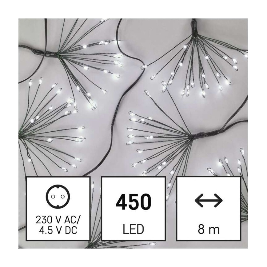 LED girlianda 450 LED, 8+3 m, šaltai balta
