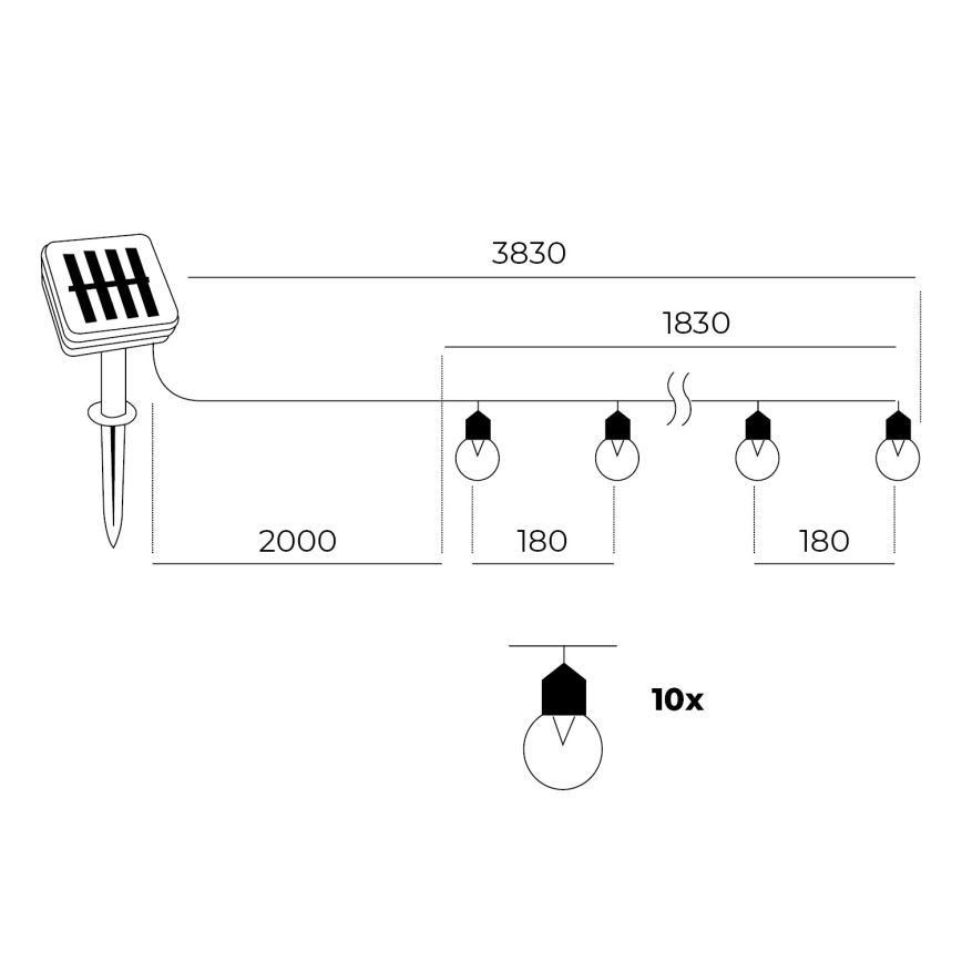 LED grandinė, įkraunama saulės šviesa 10xLED/0,12W/1,2V 1xAA IP44 6000K 300 mAh