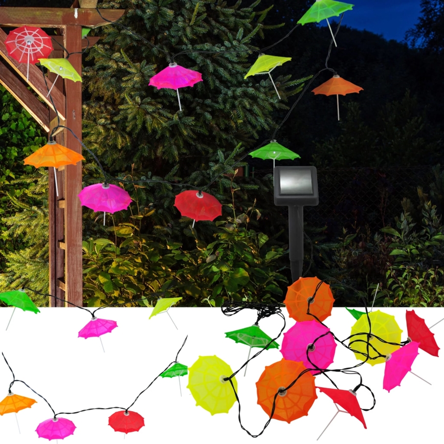LED grandinė, įkraunama saulės šviesa 10xLED/1,2V 300 mAh 3,8 m IP44 skėčiai