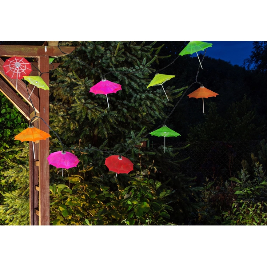 LED grandinė, įkraunama saulės šviesa 10xLED/1,2V 300 mAh 3,8 m IP44 skėčiai