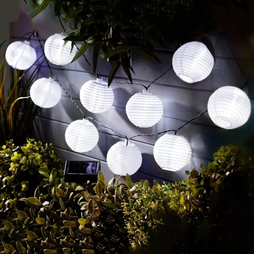 LED grandinė, įkraunama saulės šviesa 10xLED/1,2V 300mAh 3,7m IP44 šalta balta