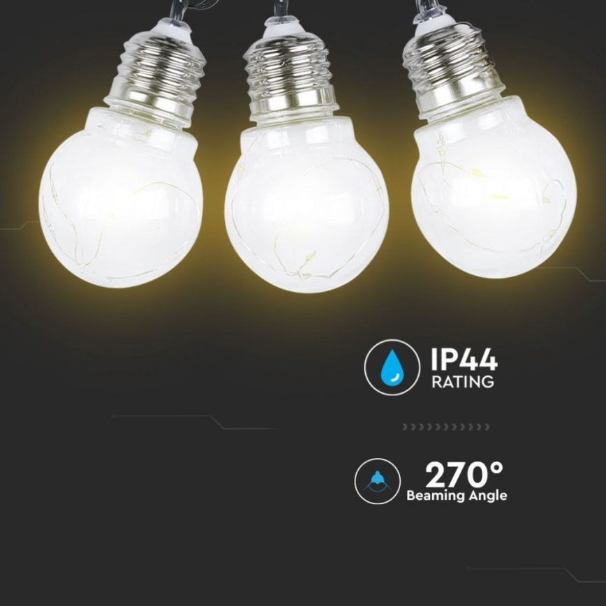 LED grandinė, įkraunama saulės šviesa 10xLED/1W/1,2V 2 m IP44 3000K