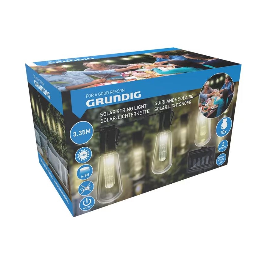 LED grandinė, įkraunama saulės šviesa 3,35m 10xLED/1,2V