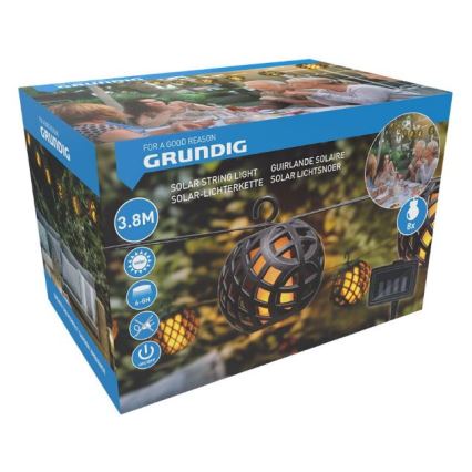 LED grandinė, įkraunama saulės šviesa 3,8m 8xLED/1,2V