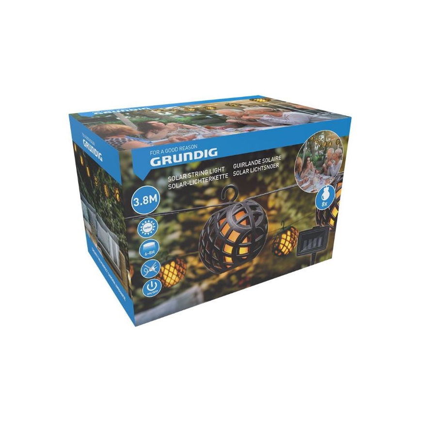 LED grandinė, įkraunama saulės šviesa 3,8m 8xLED/1,2V