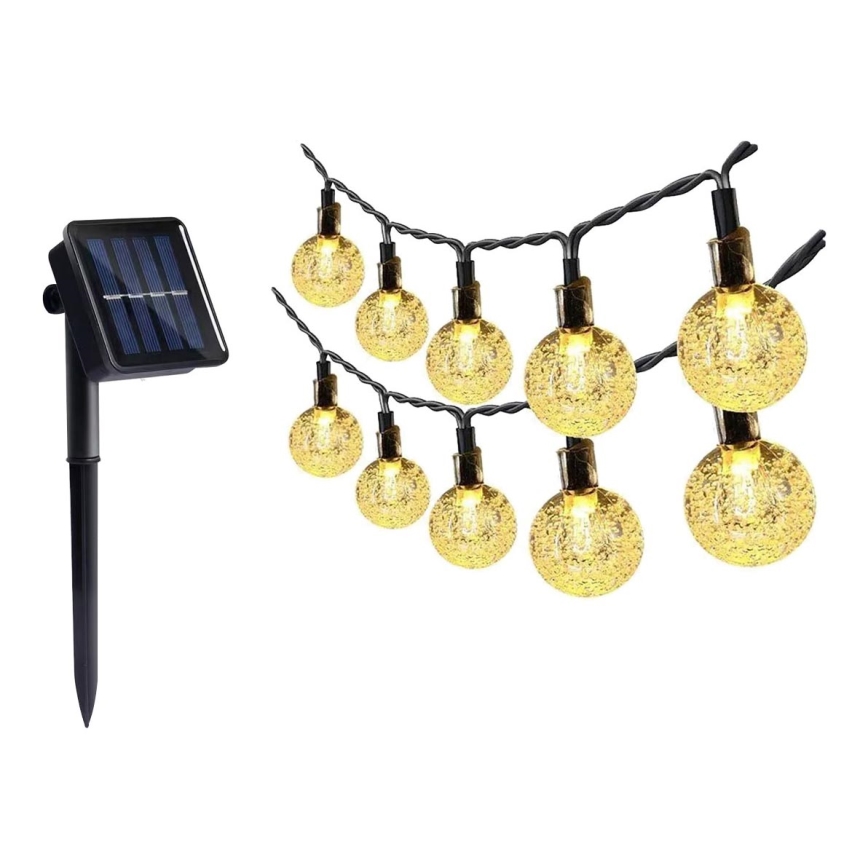 LED grandinė, įkraunama saulės šviesa 30xLED/0,12W/1,2V 1xAA 3000K IP44 400 mAh