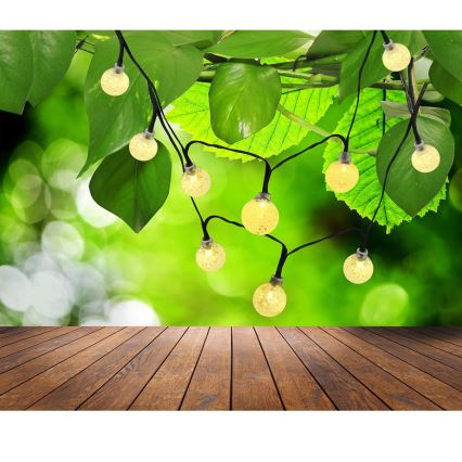 LED grandinė, įkraunama saulės šviesa 30xLED/8 funkcijos 300 mAh 4,9m IP44 šilta balta