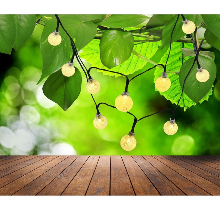 LED grandinė, įkraunama saulės šviesa 30xLED/8 funkcijos 300 mAh 4,9m IP44 šilta balta