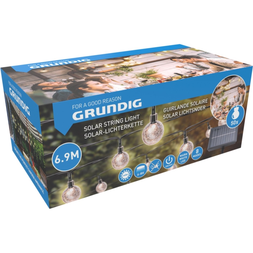 LED grandinė, įkraunama saulės šviesa 6,9m 50xLED/1,2V
