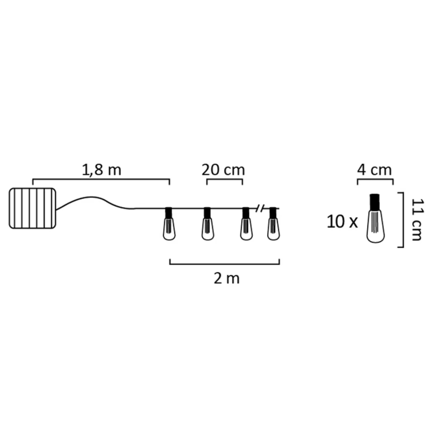 LED grandinė, įkraunama saulės šviesa EDISON 10xLED/1,2V 300 mAh 3,8 m IP44