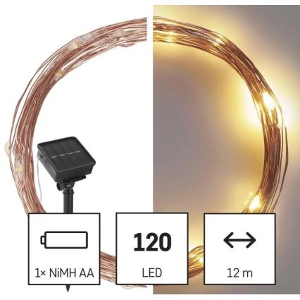 LED grandinė, įkraunama saulės šviesa LED/2,4W/1,2V 1xAA 15 m IP44 3000K 600 mAh
