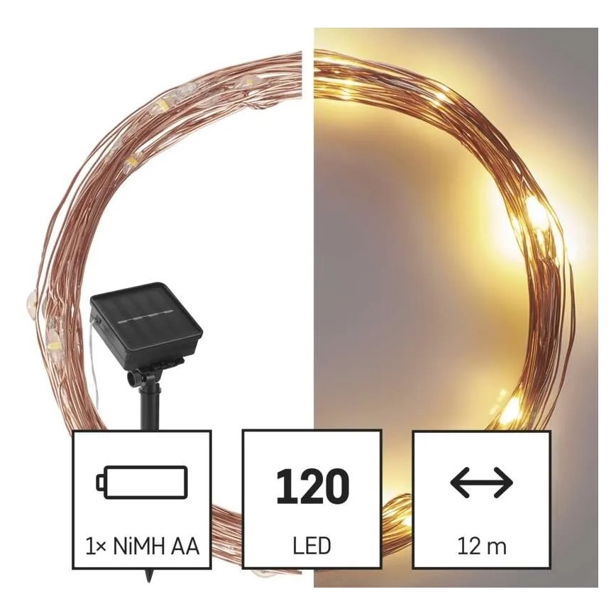 LED grandinė, įkraunama saulės šviesa LED/2,4W/1,2V 1xAA 15 m IP44 3000K 600 mAh