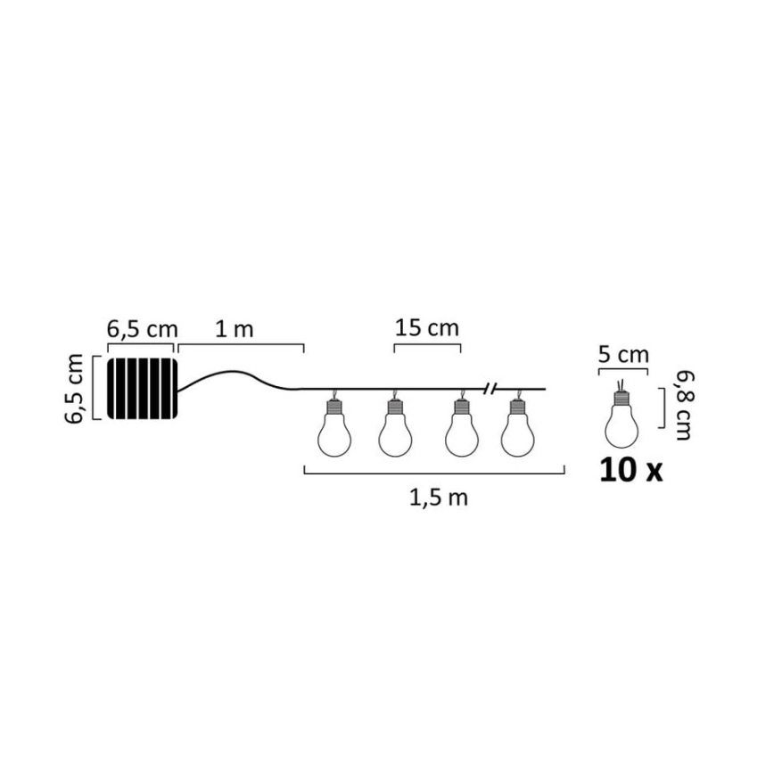 LED grandinė, įkraunama saulės šviesa PARTY 10xLED/1,2V 400 mAh IP44