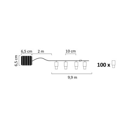 LED grandinė, įkraunama saulės šviesa SHINE 100xLED/1,2V 400 mAh 11, 9 m IP44
