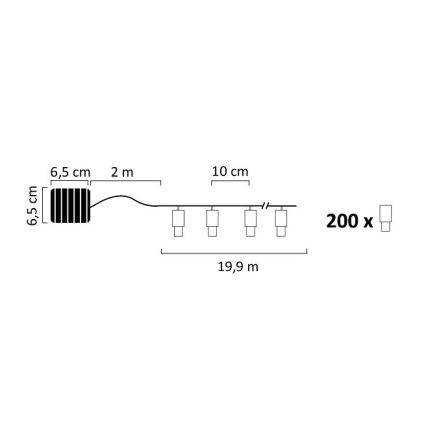 LED grandinė, įkraunama saulės šviesa SHINE 200xLED/1,2V 600 mAh 21,9 m IP44