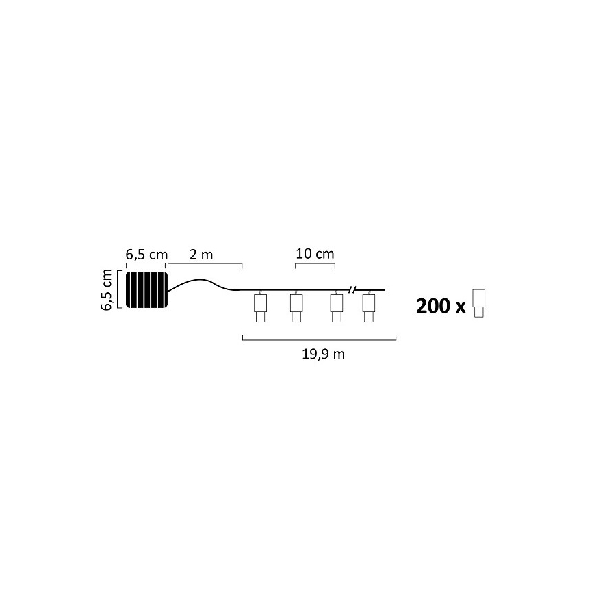 LED grandinė, įkraunama saulės šviesa SHINE 200xLED/1,2V 600 mAh 21,9 m IP44