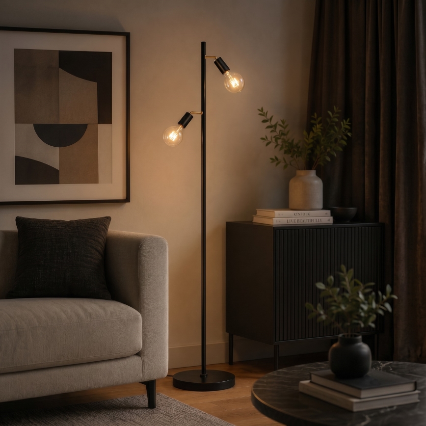 LED grindinė lempa 2xE27/7W/230V 2000K juoda/auksinė