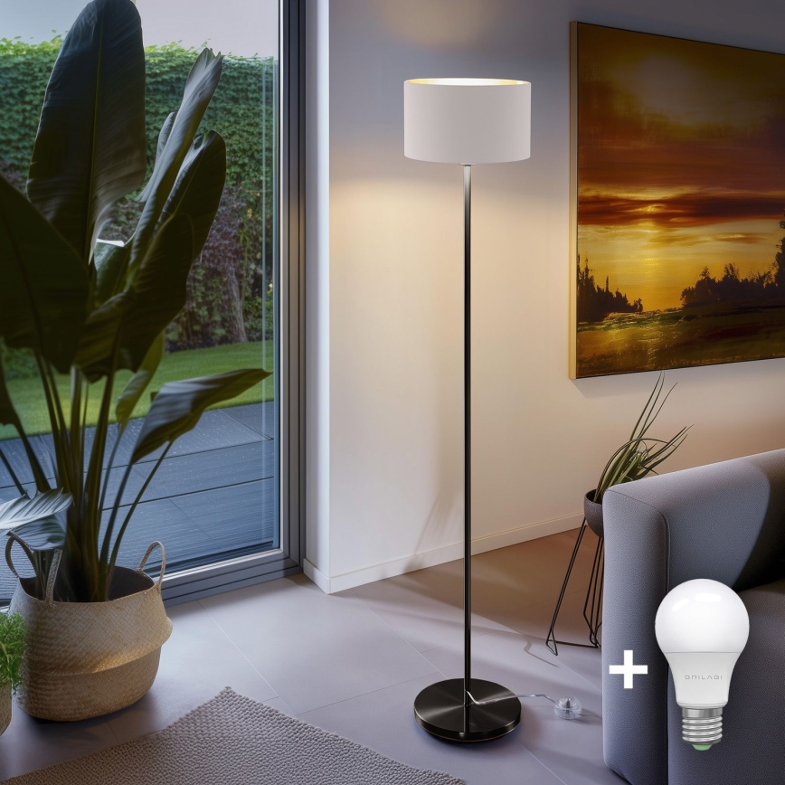 LED grindų lempa TUNJA 1xE27/20W/230V skers. 30 cm juoda/balta