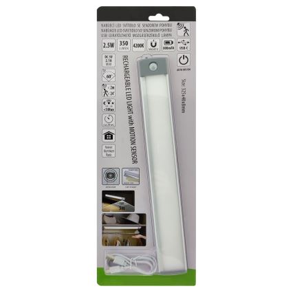 LED Įkraunamas baldų apšvietimas su jutikliu LED/2,5W/5V USB 800 mAh 4200K 32,5 cm