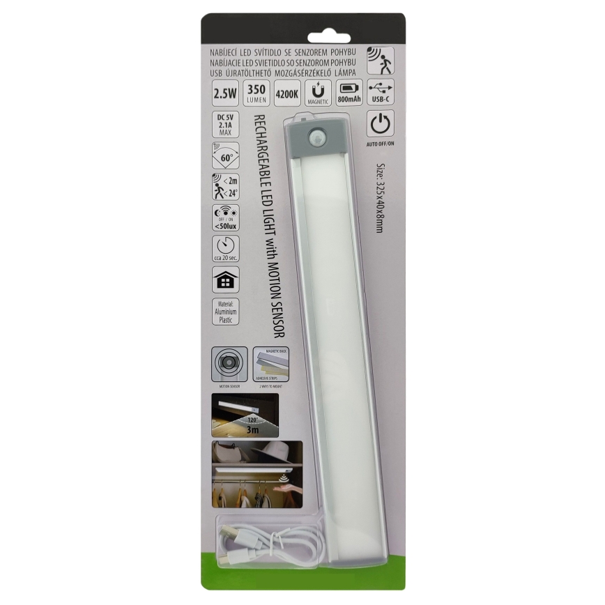 LED Įkraunamas baldų apšvietimas su jutikliu LED/2,5W/5V USB 800 mAh 4200K 32,5 cm