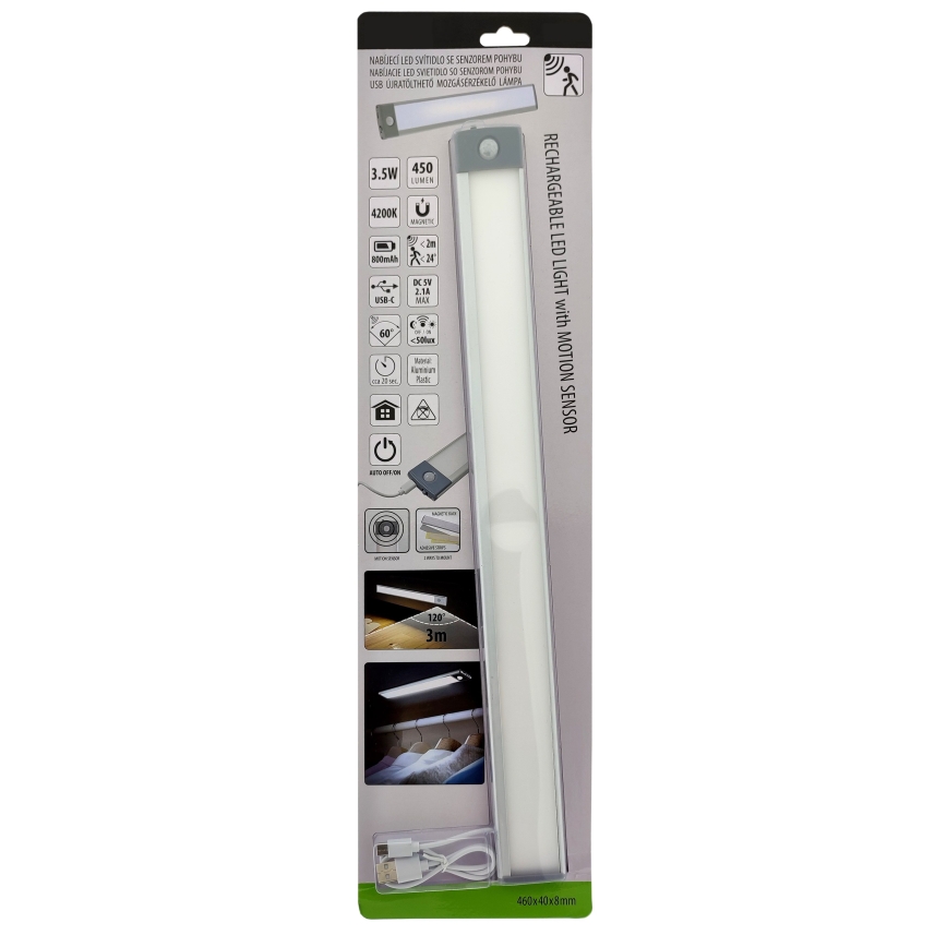 LED įkraunamas baldų apšvietimas su jutikliu LED/3,5W/5V USB 800 mAh 4200K 46 cm