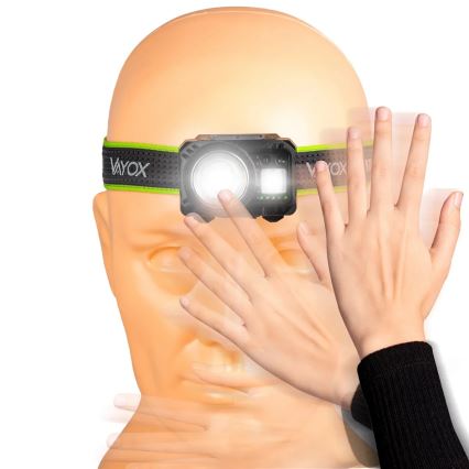 LED reguliuojamas įkraunamas galvos žibintas su jutikliu ir raudona šviesa LED/6W/5V/3xAAA IP66 500 lm 1200 mAh