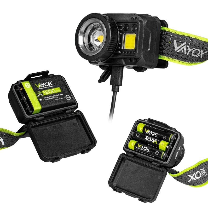 LED reguliuojamas įkraunamas galvos žibintas su jutikliu ir raudona šviesa LED/6W/5V/3xAAA IP66 500 lm 1200 mAh