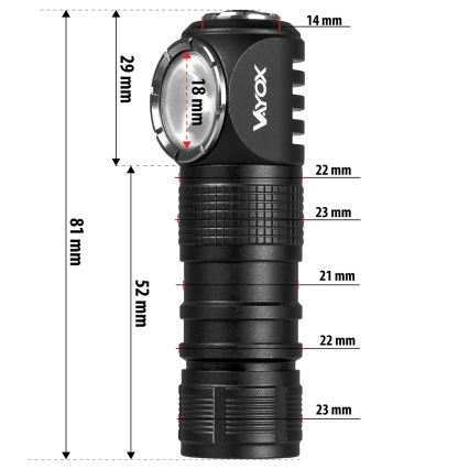 Įkraunamas reguliuojamas LED galvos žibintas su raudona šviesa 3 viename LED/10W/5V IP66 500 lm 800 mAh