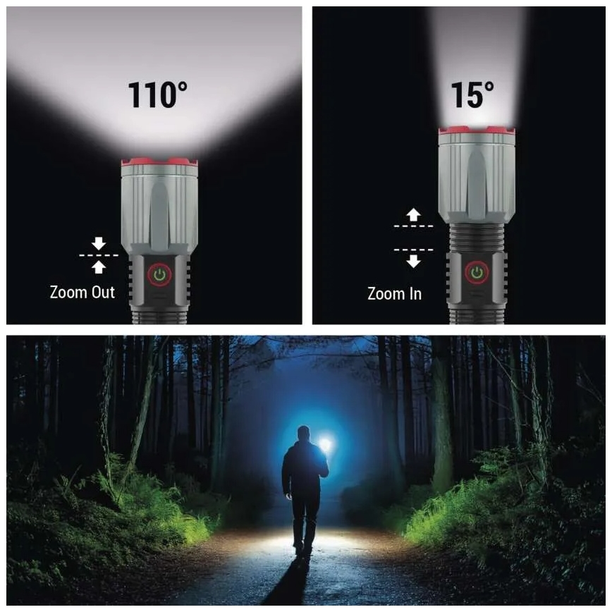 LED įkraunamas metalas žibintuvėlis LED/5V 3000 blizgus 5000 mAh IP43