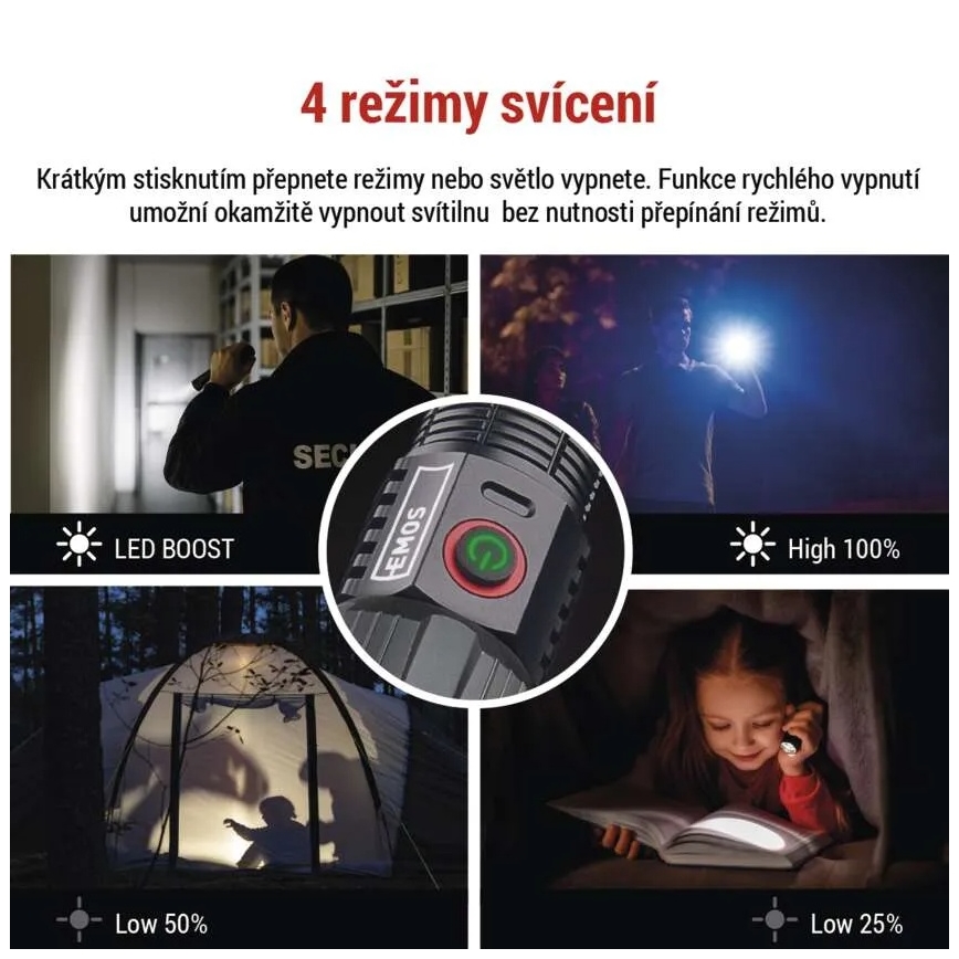 LED įkraunamas metalas žibintuvėlis LED/5V 3000 blizgus 5000 mAh IP43