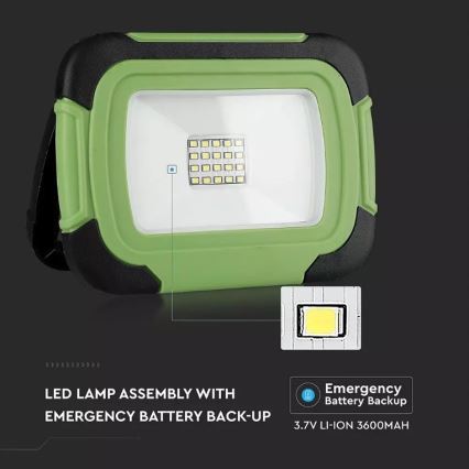 LED įkraunamas prožektorius SAMSUNG CHIP LED/10W/3,7V IP44 4000K 3600 mAh žalia
