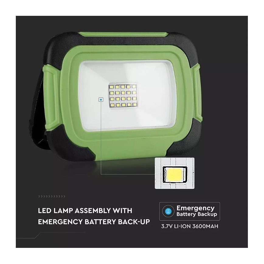 LED įkraunamas prožektorius SAMSUNG CHIP LED/10W/3,7V IP44 4000K 3600 mAh žalia