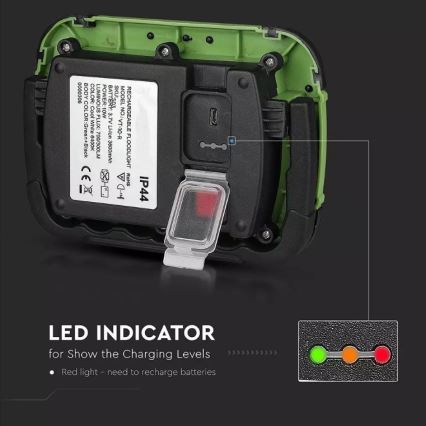 LED įkraunamas prožektorius SAMSUNG CHIP LED/10W/3,7V IP44 4000K 3600 mAh žalia