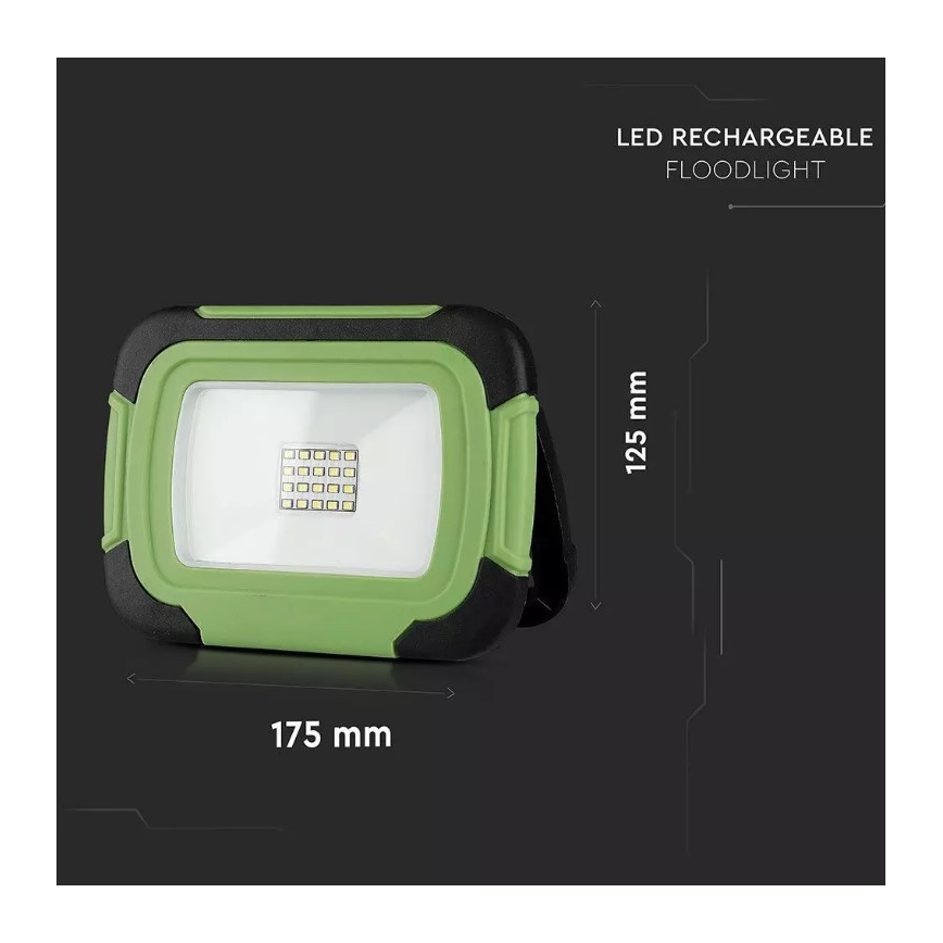 LED įkraunamas prožektorius SAMSUNG CHIP LED/10W/3,7V IP44 4000K 3600 mAh žalia