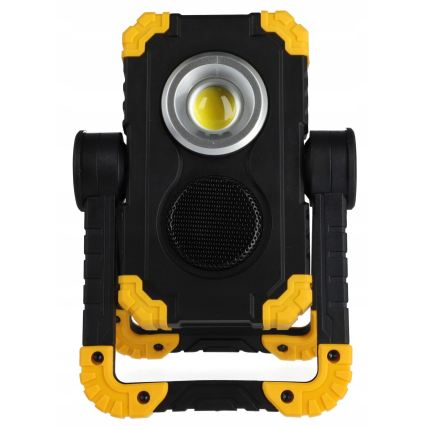 Įkraunamas LED prožektorius su garsiakalbiu ir powerbank funkcija LED/10W/5V 4400 mAh IP44 juoda/geltona
