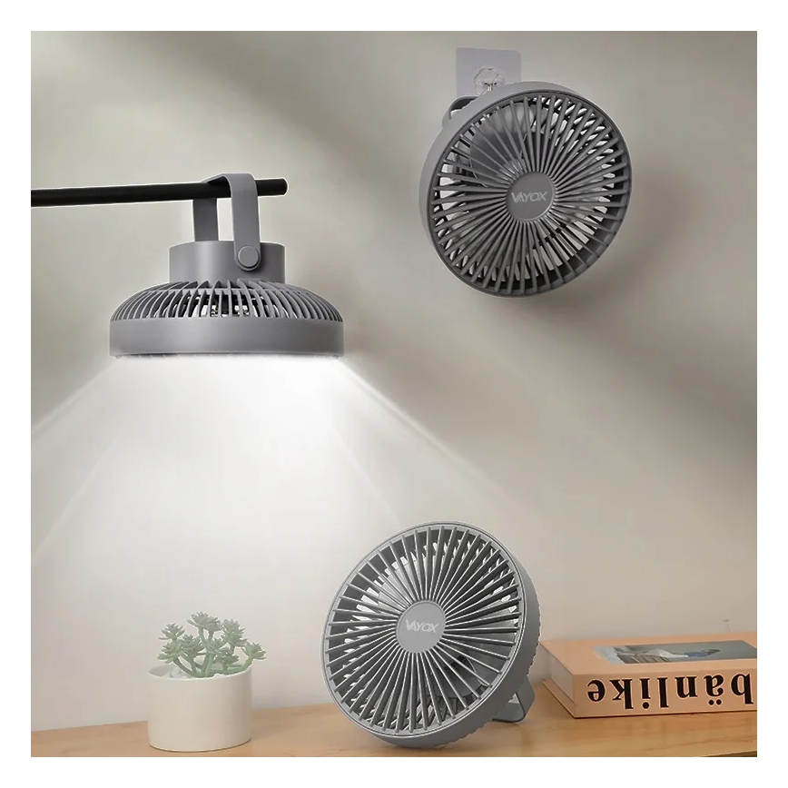 LED Įkraunamas stalas ventiliatorius su LED apšvietimu LED/2W/5V USB 2400 mAh pilka