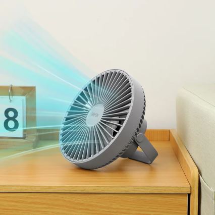 LED Įkraunamas stalas ventiliatorius su LED apšvietimu LED/2W/5V USB 2400 mAh pilka