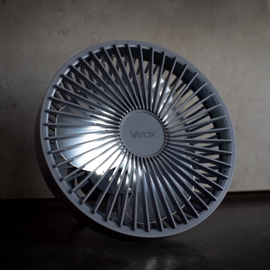 LED Įkraunamas stalas ventiliatorius su LED apšvietimu LED/2W/5V USB 2400 mAh pilka