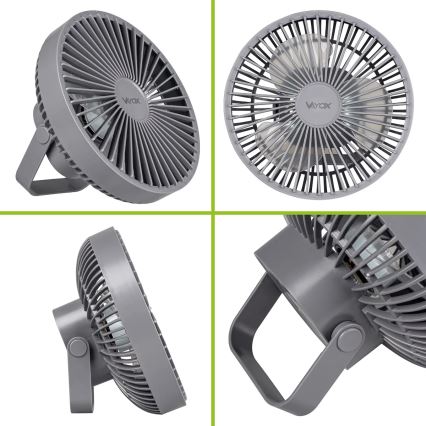 LED Įkraunamas stalas ventiliatorius su LED apšvietimu LED/2W/5V USB 2400 mAh pilka
