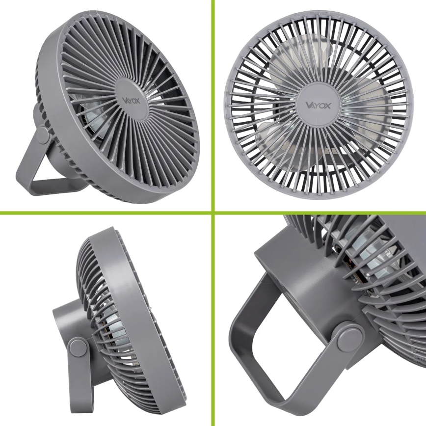 LED Įkraunamas stalas ventiliatorius su LED apšvietimu LED/2W/5V USB 2400 mAh pilka