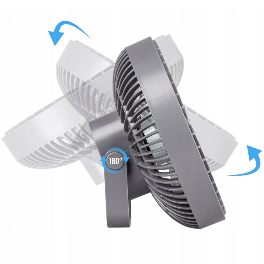 LED Įkraunamas stalas ventiliatorius su LED apšvietimu LED/2W/5V USB 2400 mAh pilka