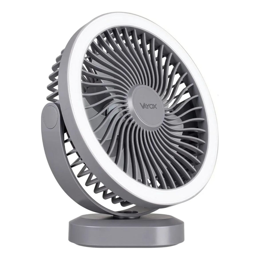 LED Įkraunamas stalas ventiliatorius su LED apšvietimu LED/3W/5V USB 2400 mAh pilka