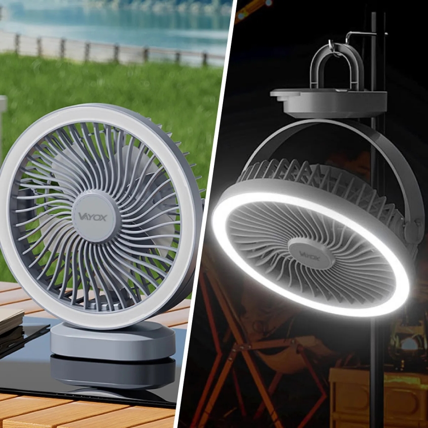 LED Įkraunamas stalas ventiliatorius su LED apšvietimu LED/3W/5V USB 2400 mAh pilka